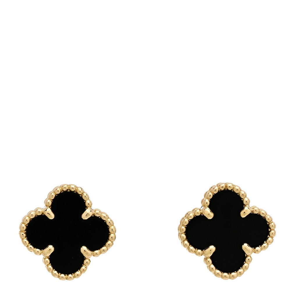 18K Yellow Gold Black Onyx Sweet Alhambra Earrings