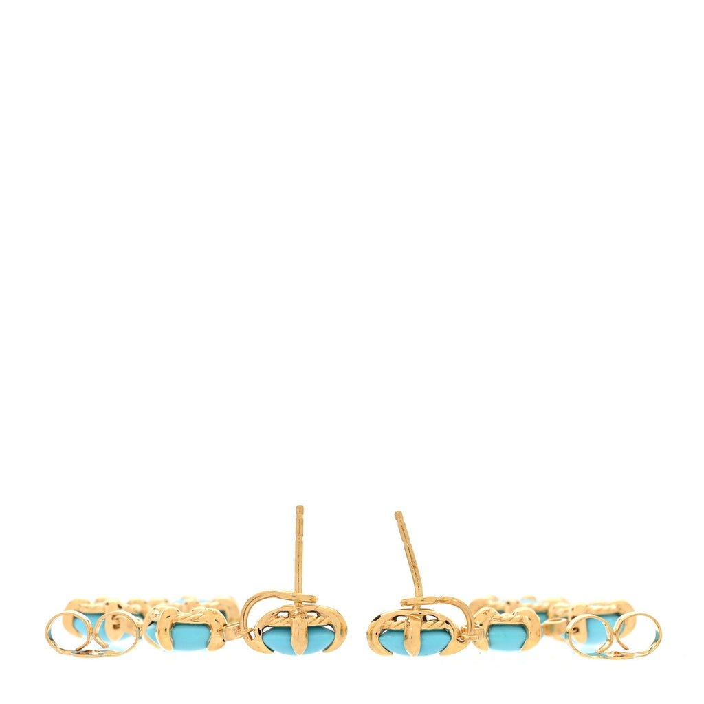 18K Yellow Gold Diamond Turquoise Chatelaine Drop Earrings