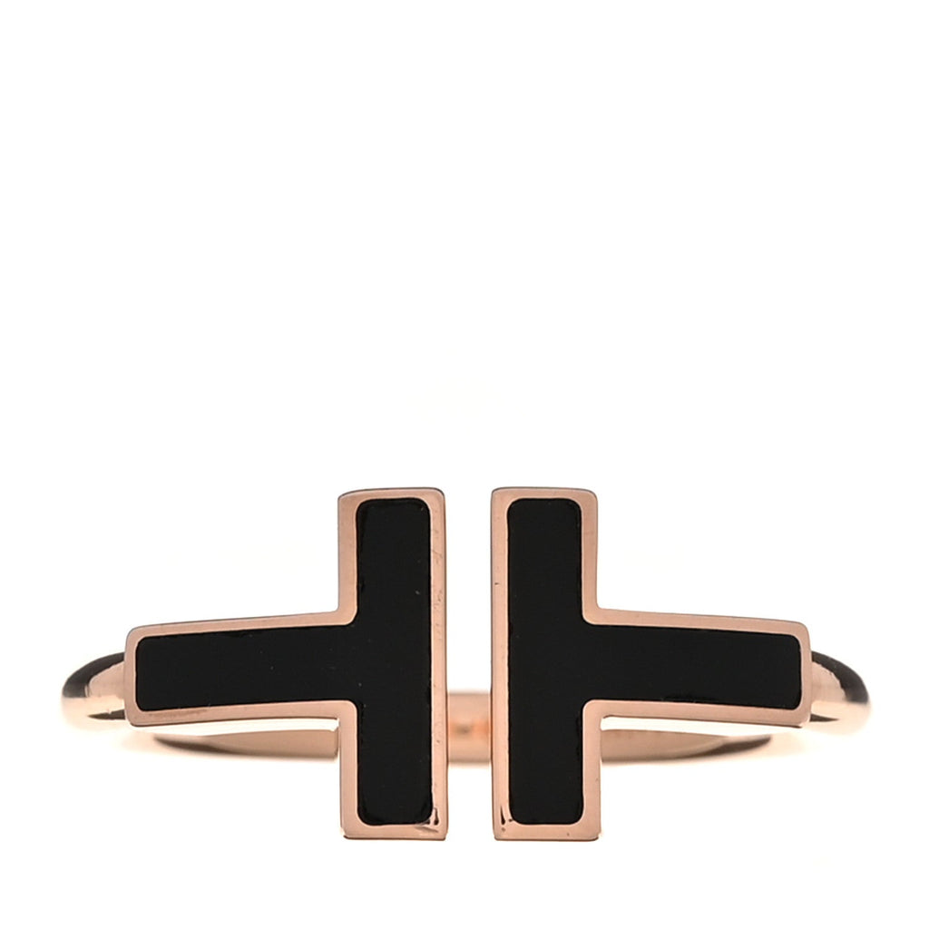 18K Rose Gold Black Onyx T Wire Ring 49 5