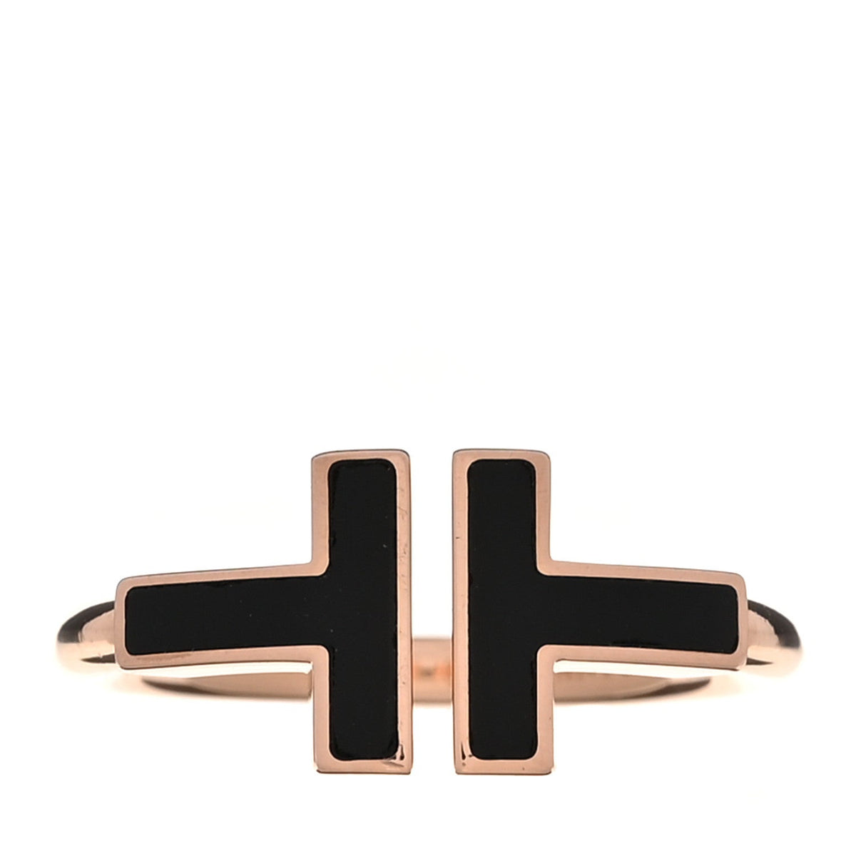 18K Rose Gold Black Onyx T Wire Ring 49 5