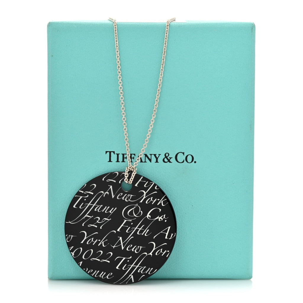 Sterling Silver Black Bone China Notes Round Pendant Necklace