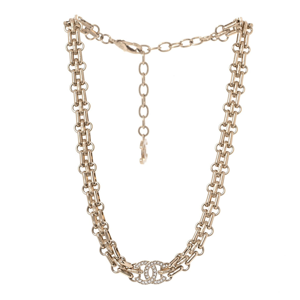 Metal Crystal CC Choker Necklace Gold