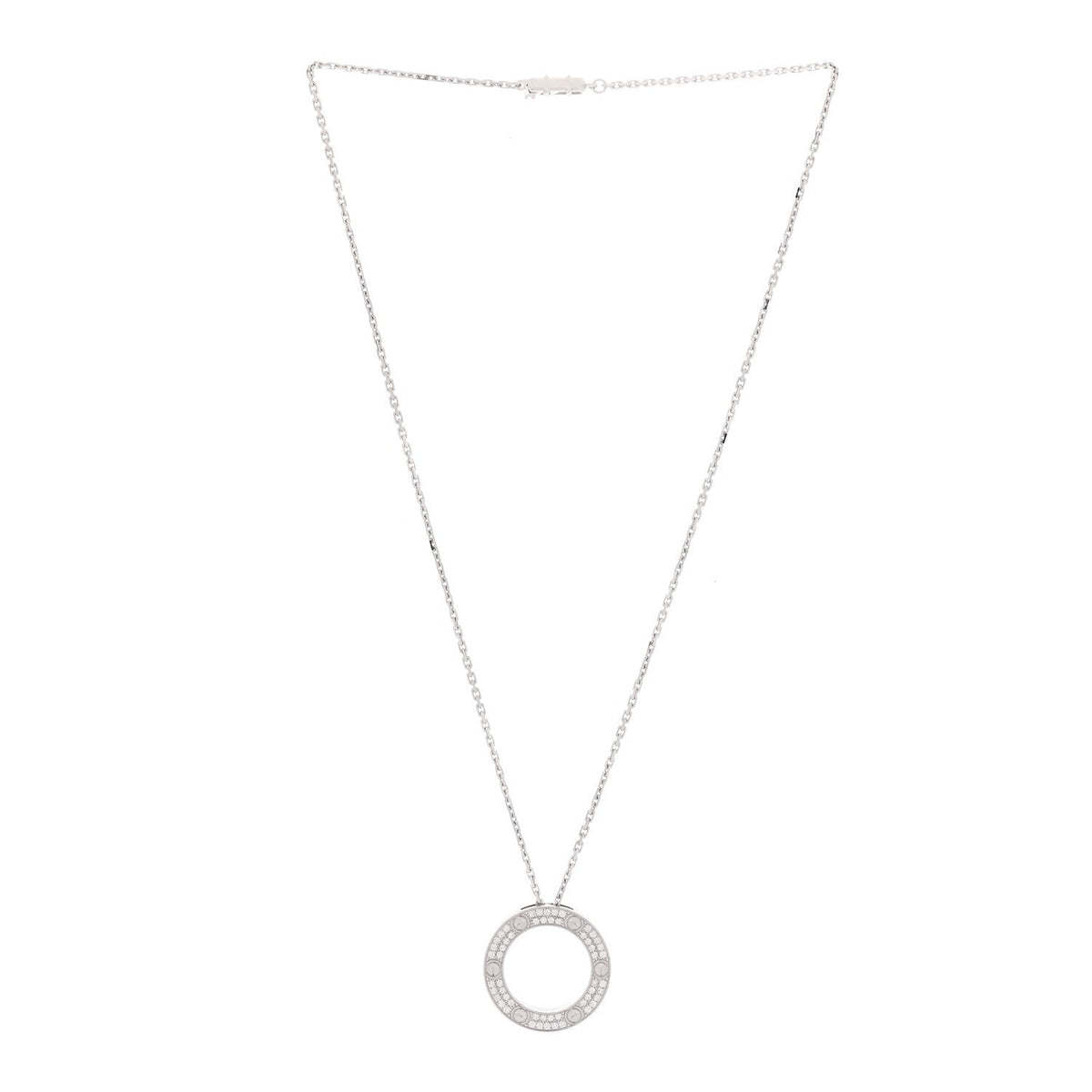 18K White Gold Diamond LOVE Paved Necklace