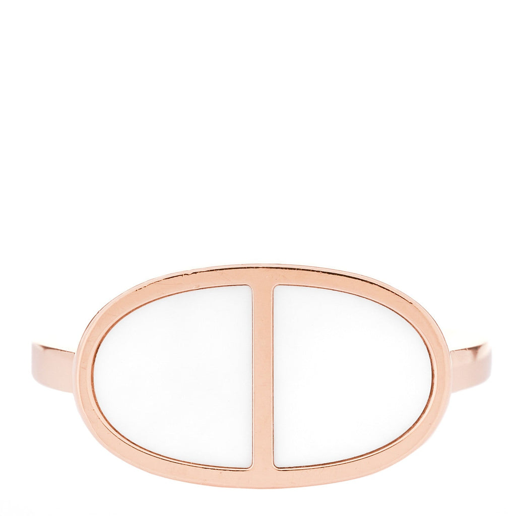 18K Rose Gold Ceramic MM Chaine d'Ancre Verso Ring 50 5.25 White
