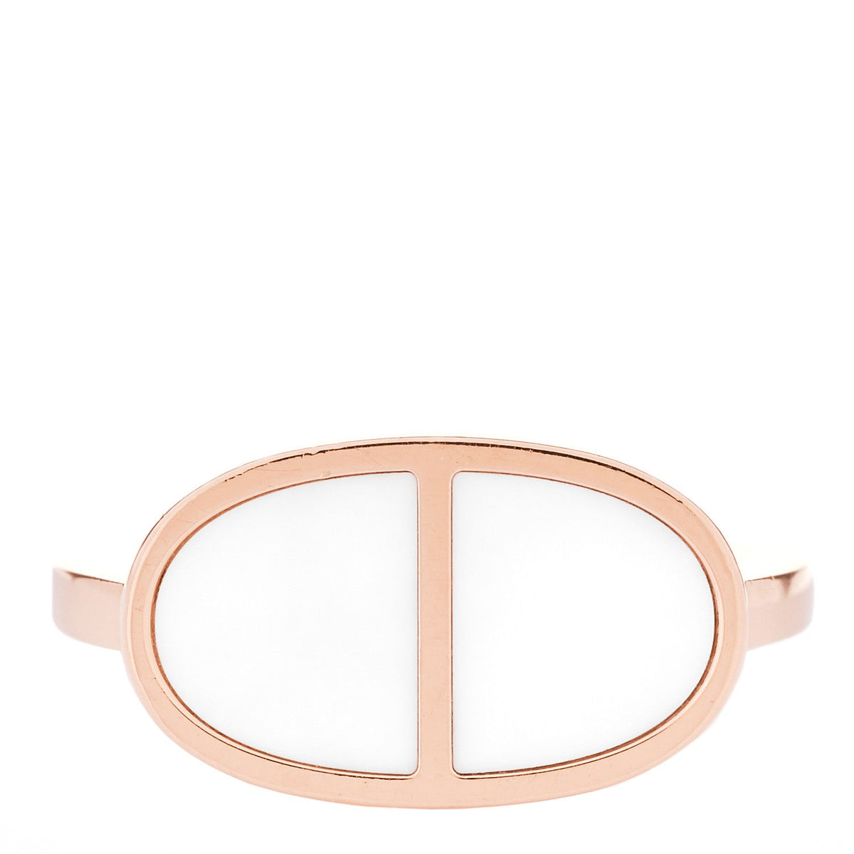 18K Rose Gold Ceramic MM Chaine d'Ancre Verso Ring 50 5.25 White