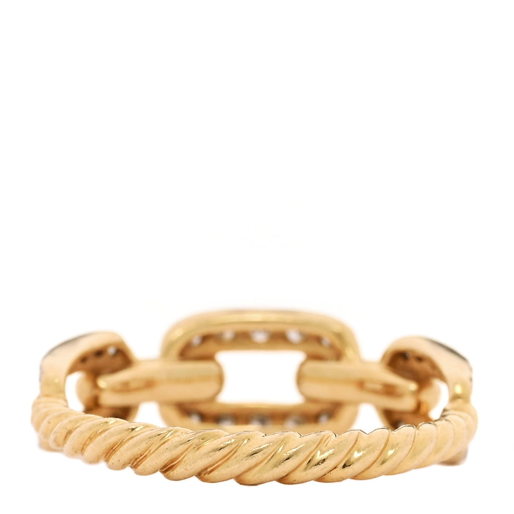 18K Yellow Gold Diamond 7mm Stax Single Row Chain Link Ring 56 7.75