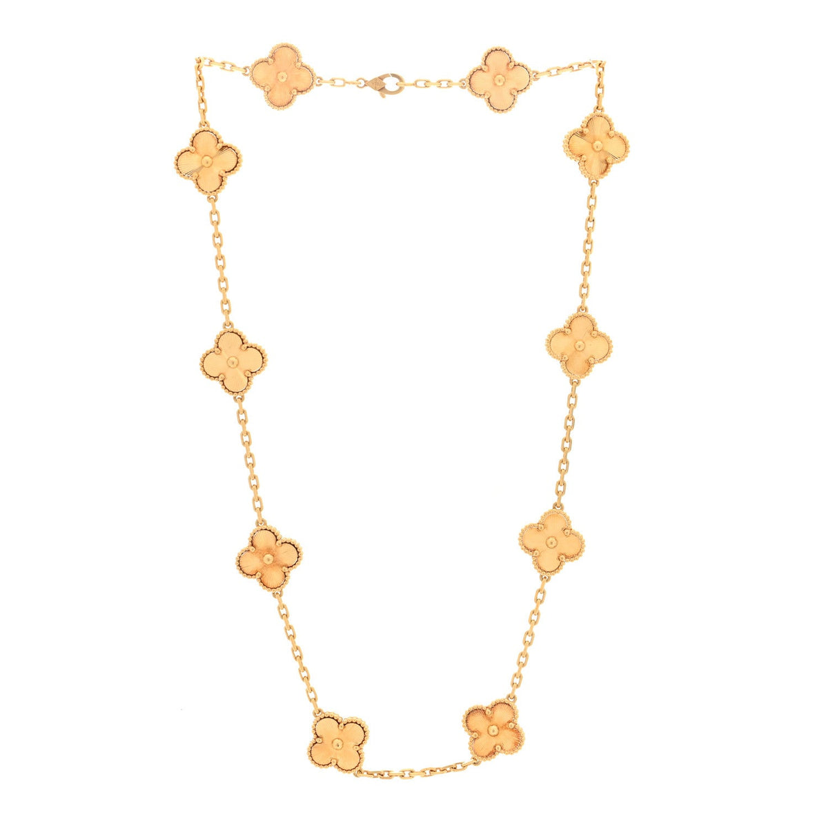 18K Yellow Gold 10 Motifs Guilloche Vintage Alhambra Necklace