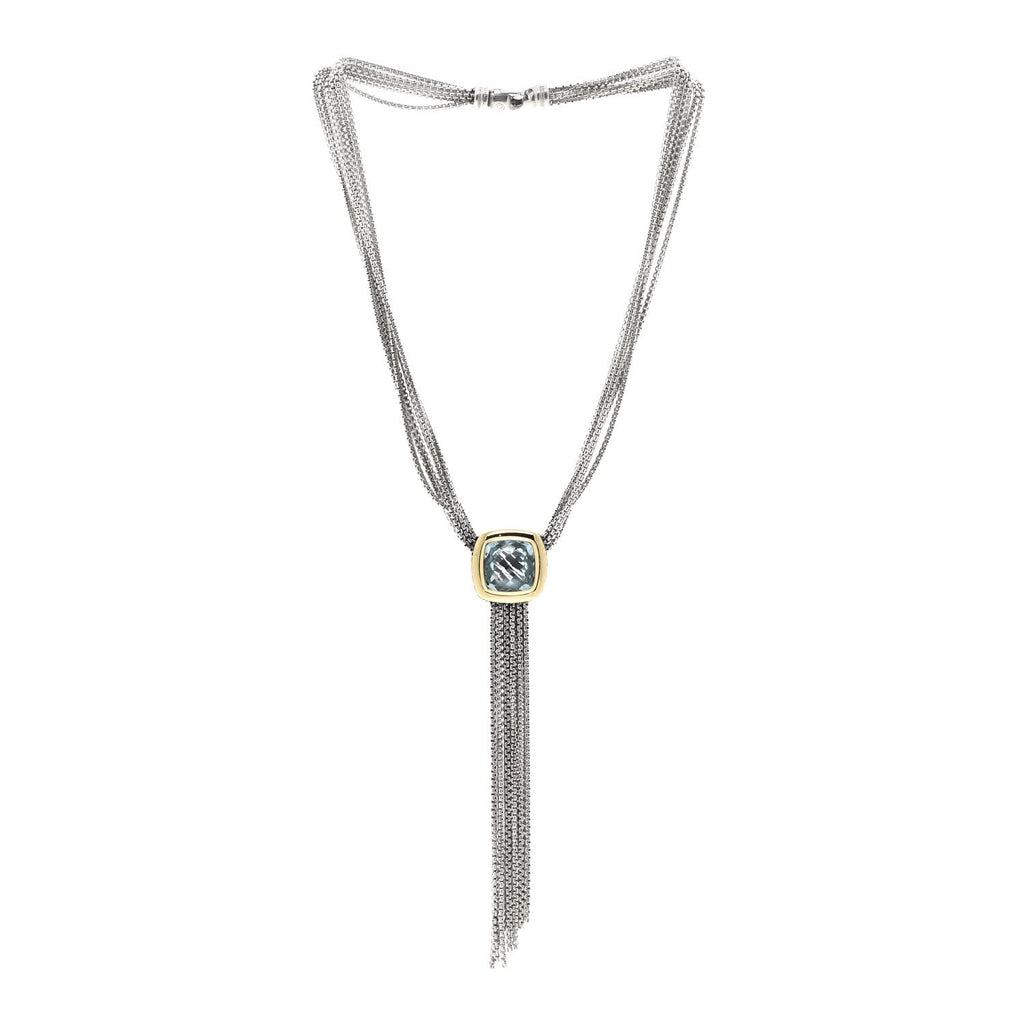 Sterling Silver 18K Yellow Gold Blue Topaz Multi Strand Chain Choker Necklace