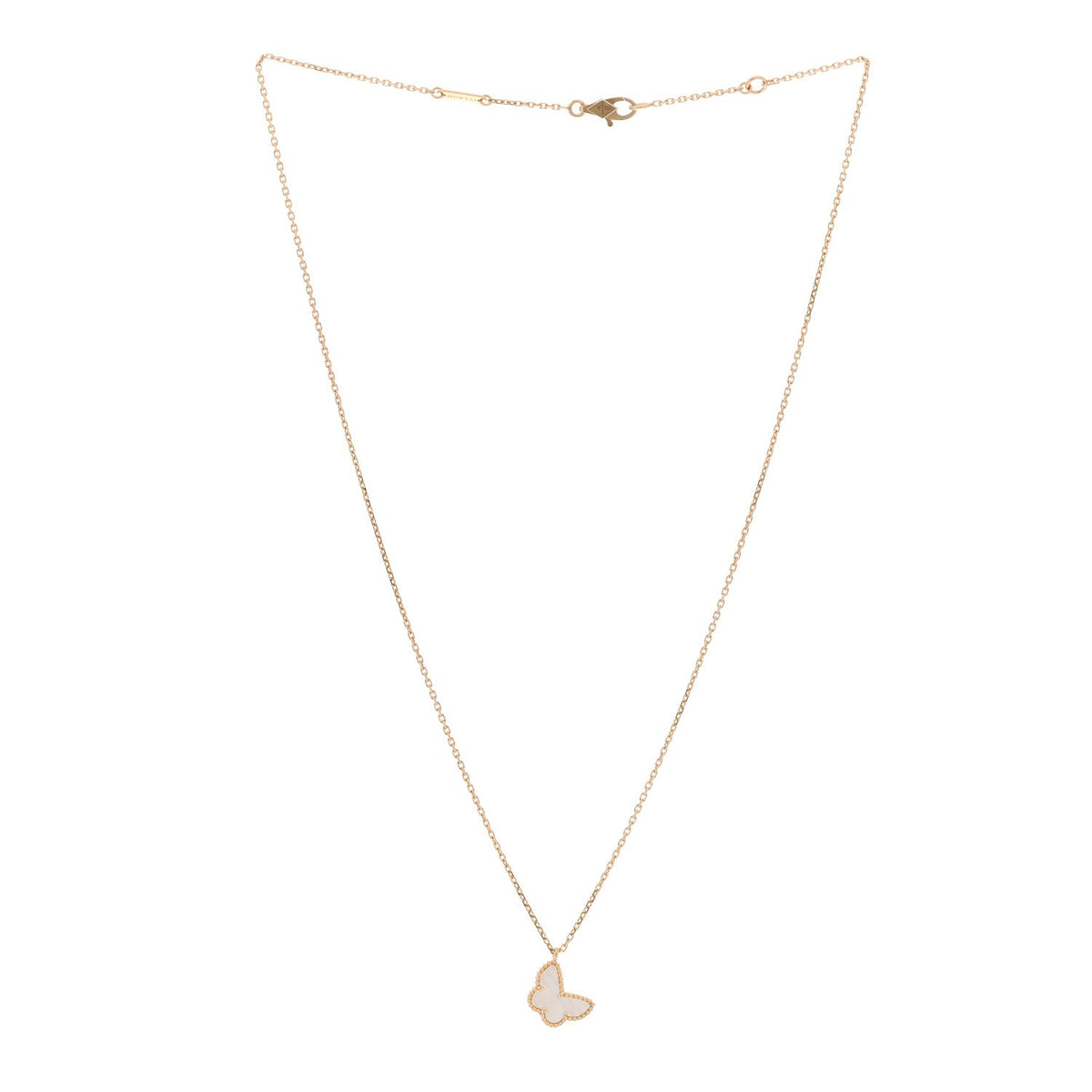 18K Yellow Gold Mother of Pearl Sweet Alhambra Butterfly Pendant Necklace
