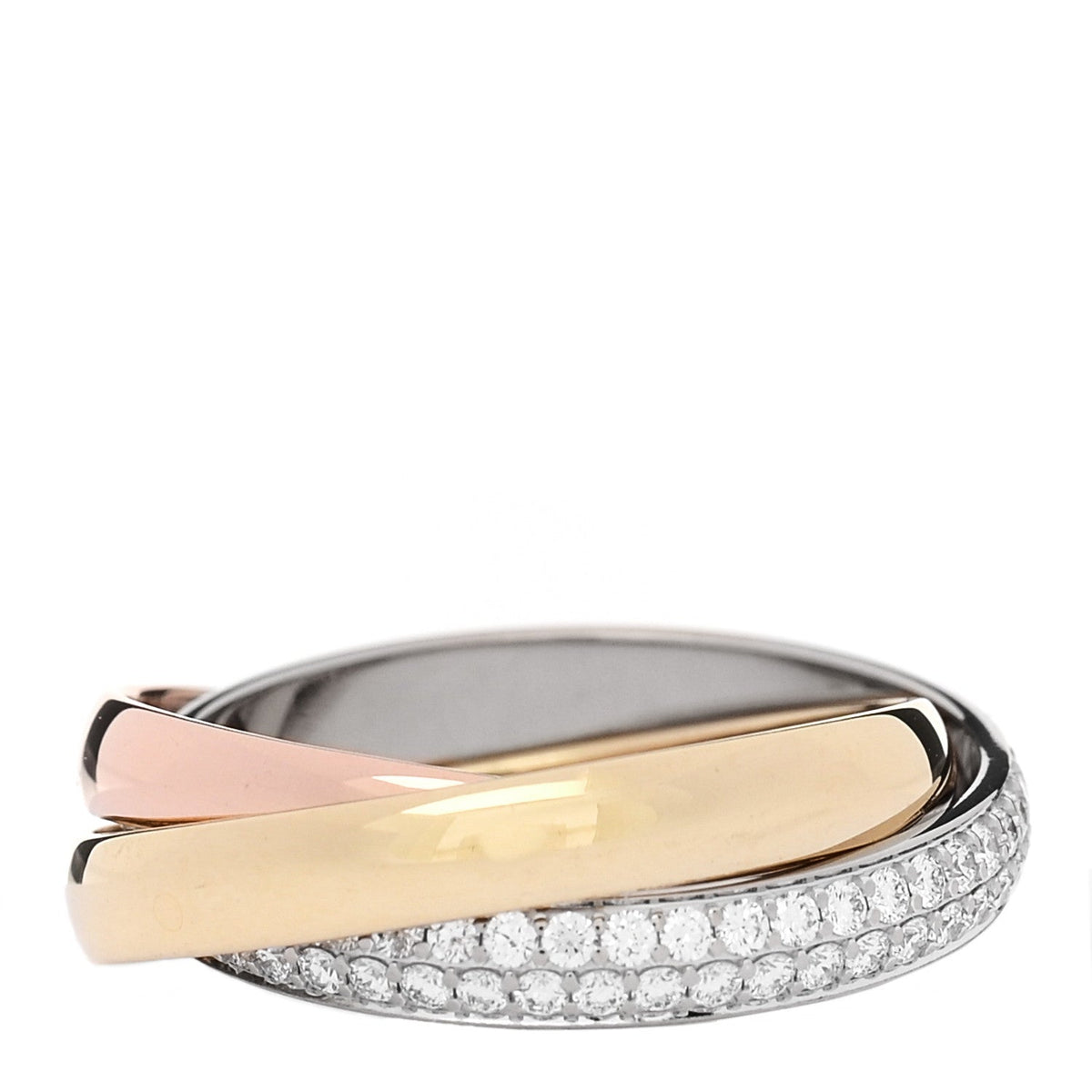18K White Yellow Pink Gold Diamond Small Trinity Paved Ring 48 4.5