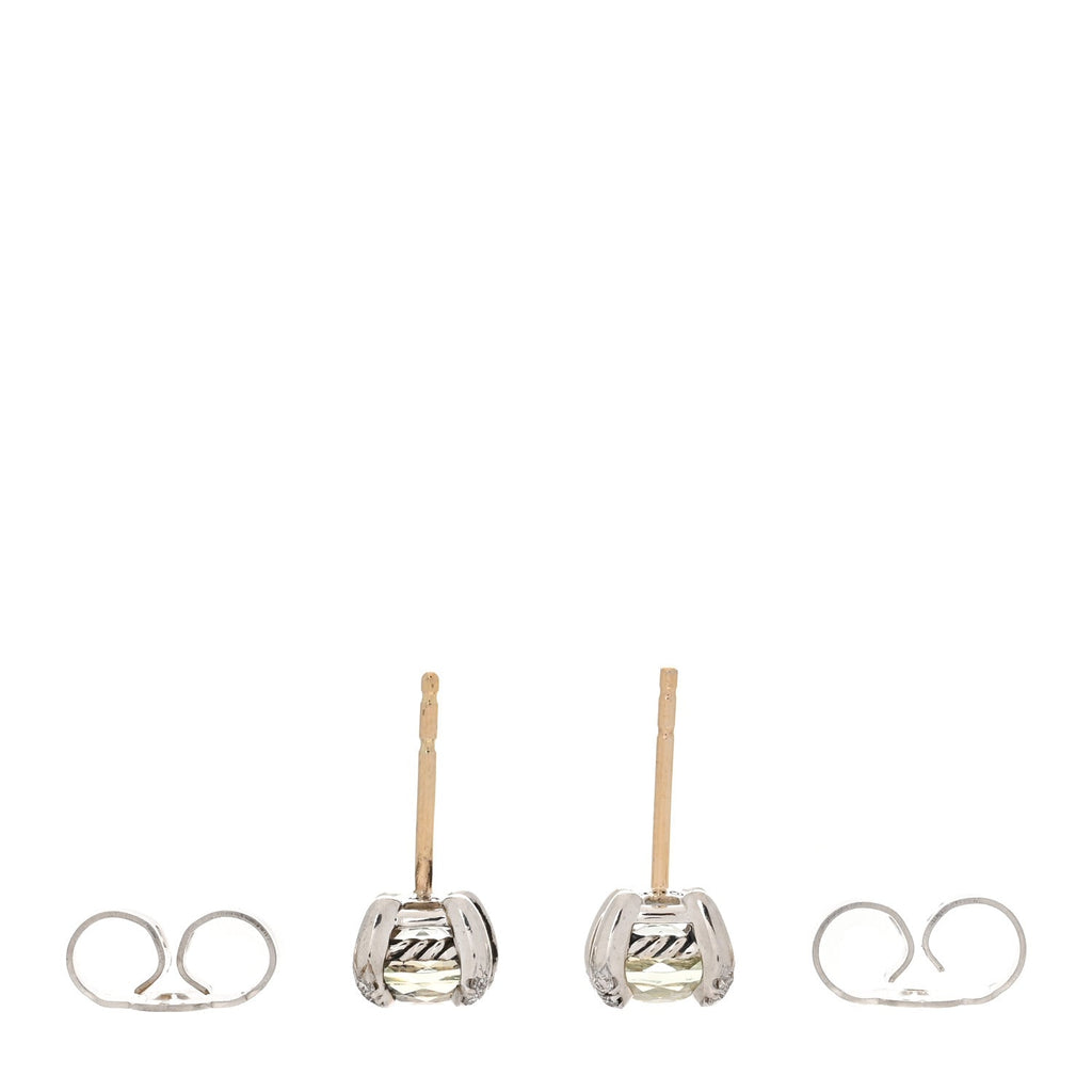 Sterling Silver Diamond Prasiolite 6mm Chatelaine Earrings