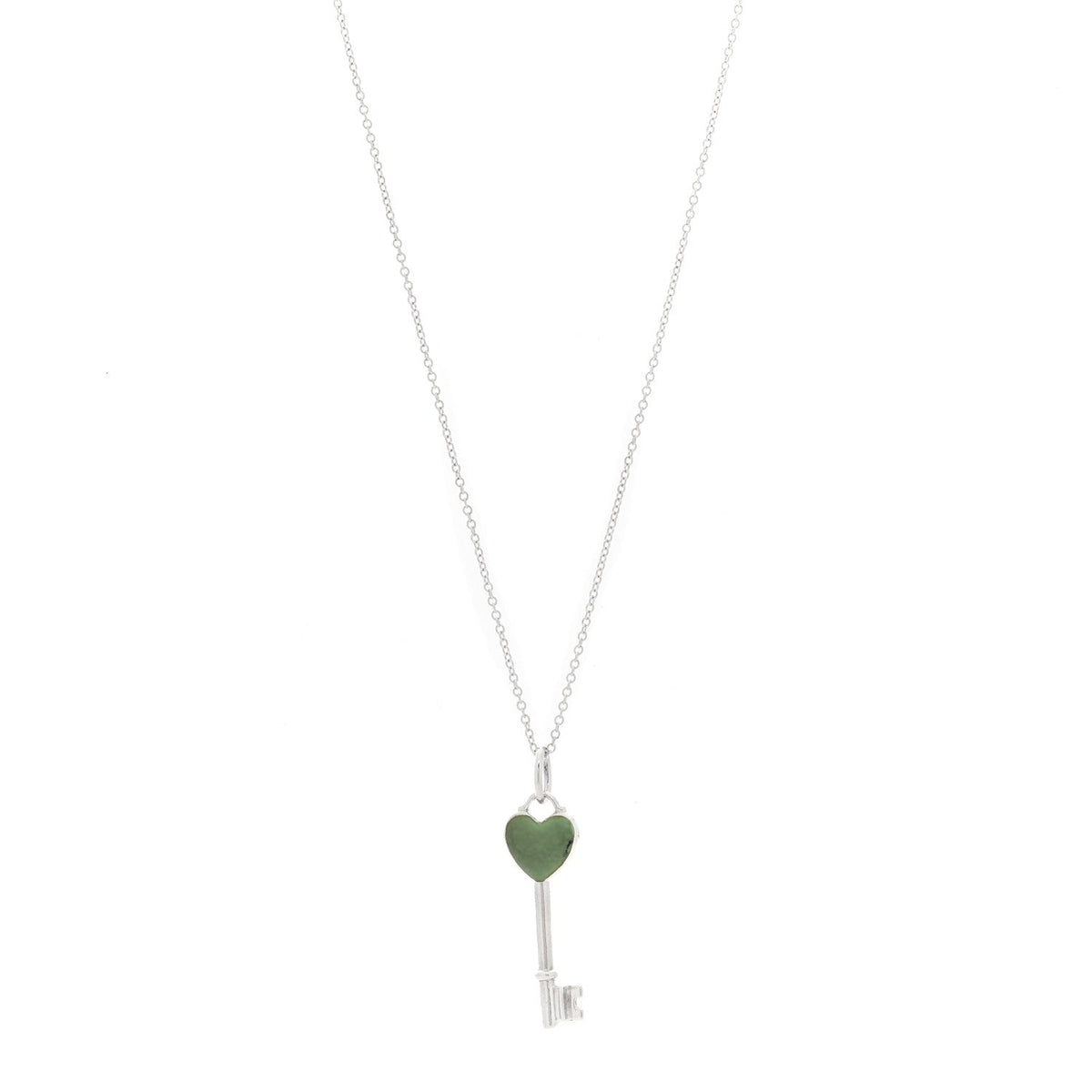 Sterling Silver Enamel Heart Key Pendant Necklace Blue