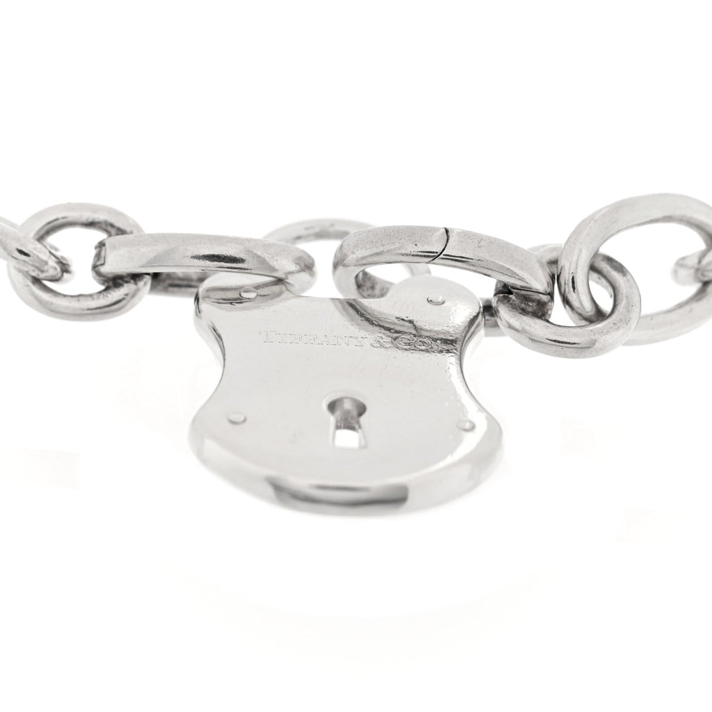 Sterling Silver Oval Clasping Link Emblem Lock Charm Bracelet