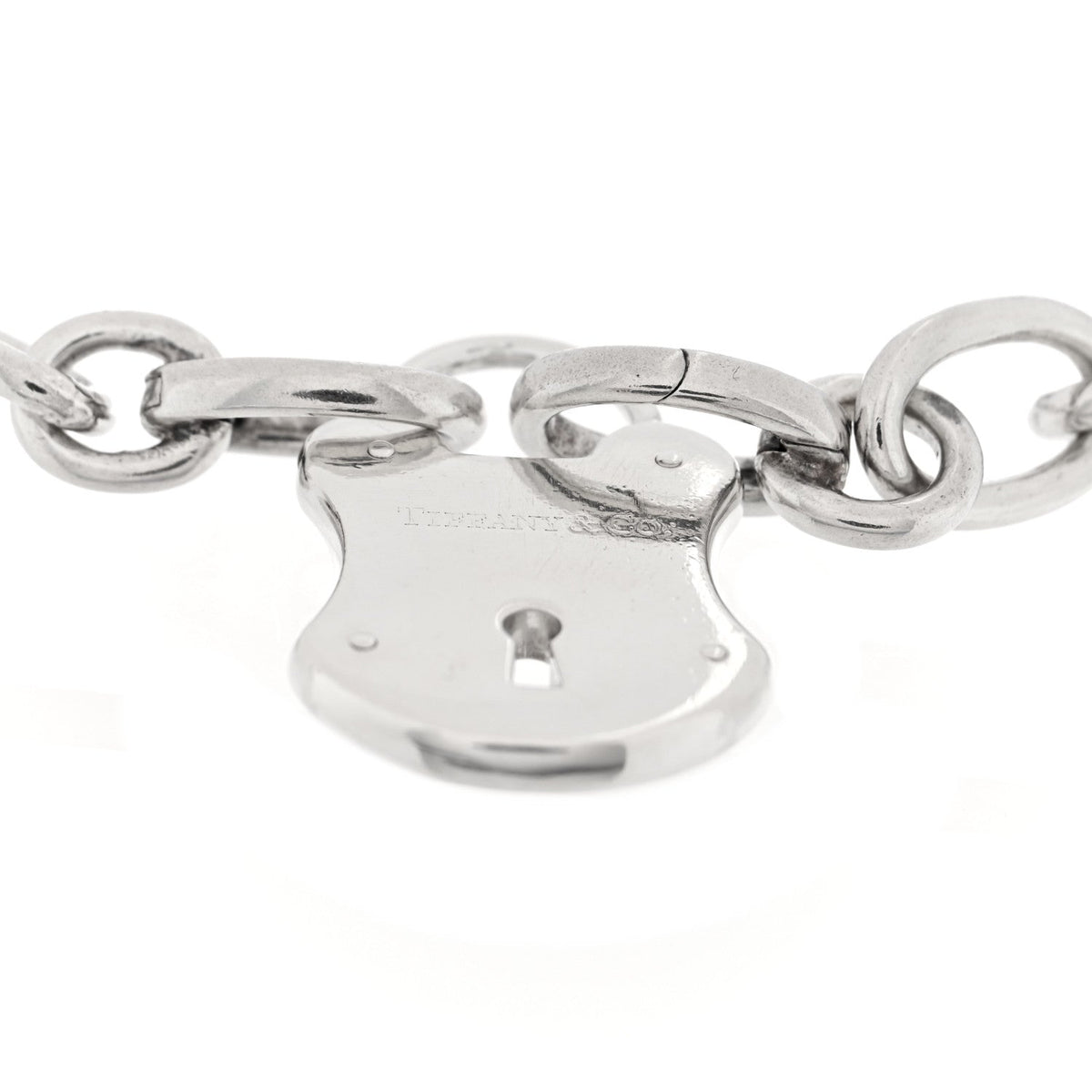 Sterling Silver Oval Clasping Link Emblem Lock Charm Bracelet