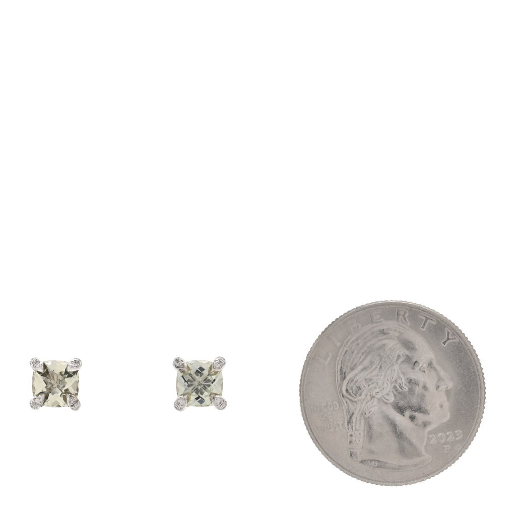 Sterling Silver Diamond Prasiolite 6mm Chatelaine Earrings