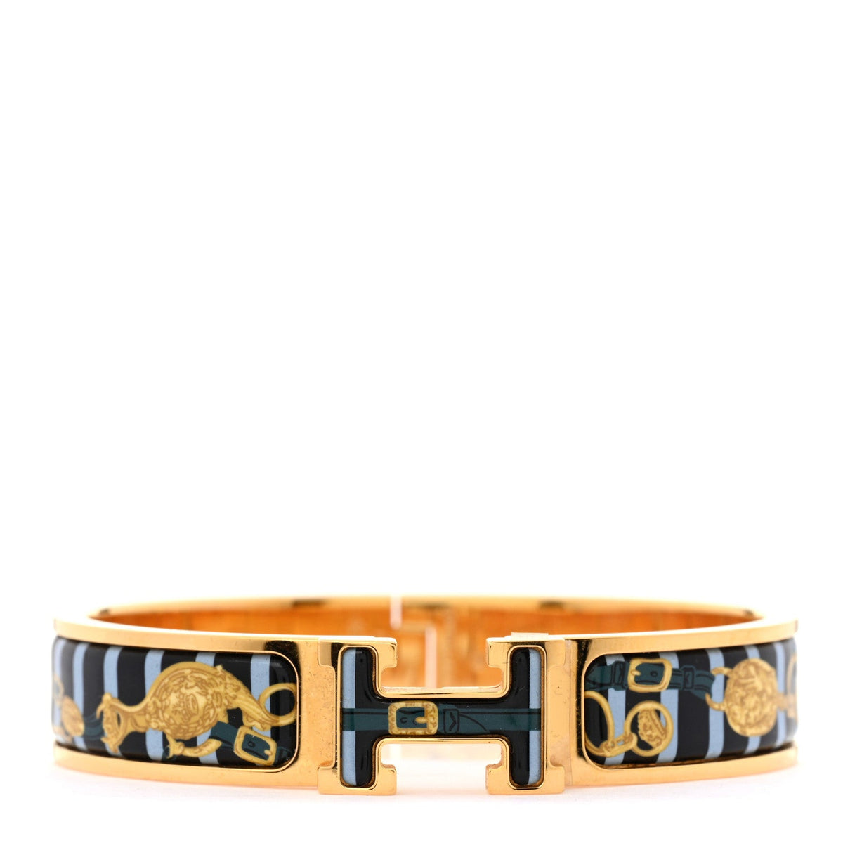 Enamel Printed Brides de Gala Bayadere Narrow Clic Clac H Bracelet PM Blue