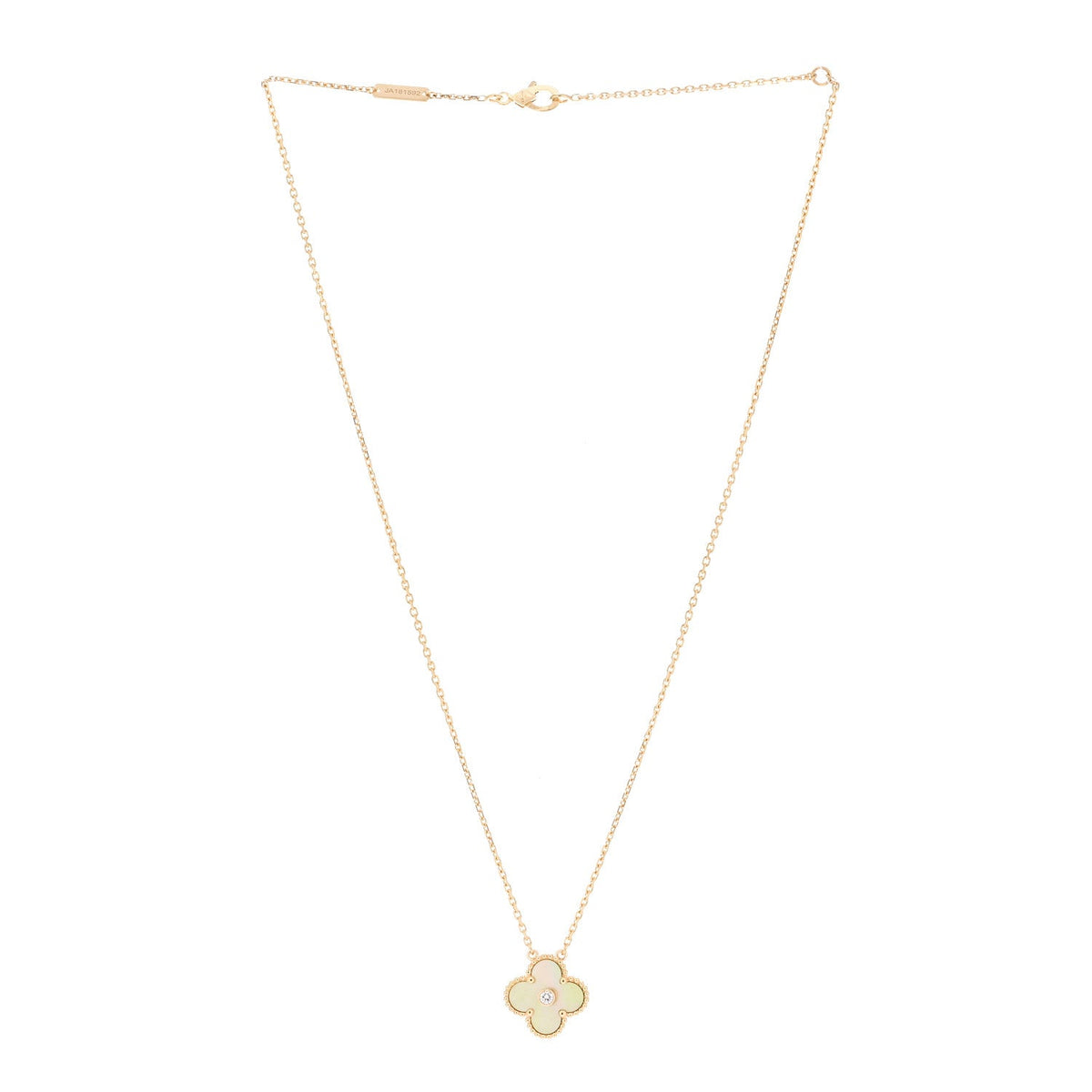 18K Yellow Gold Diamond Yellow Mother of Pearl Vintage Alhambra Pendant Necklace