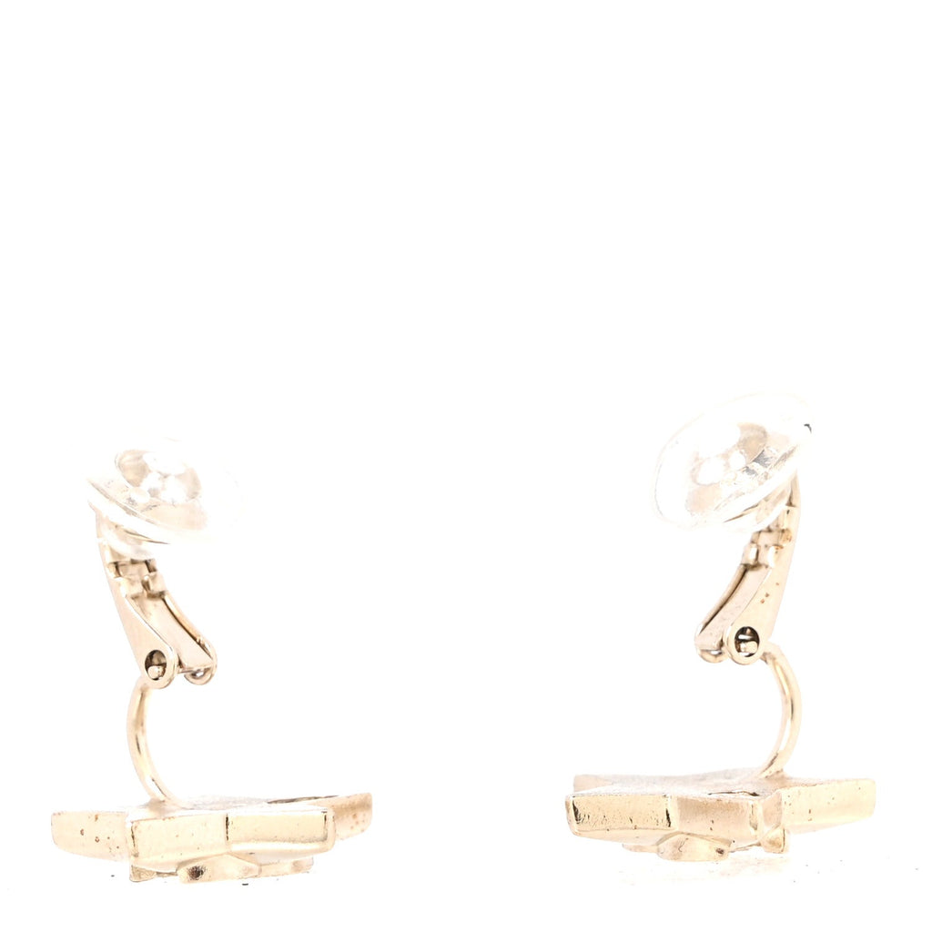 Metal Crystal CC Star Clip On Earrings Gold