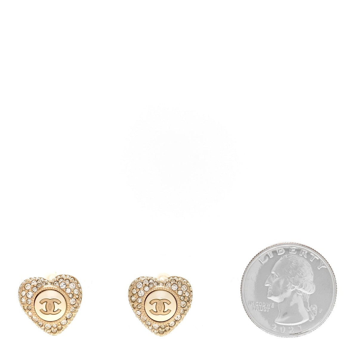 Pearl Crystal CC Heart Earrings Gold White Gold