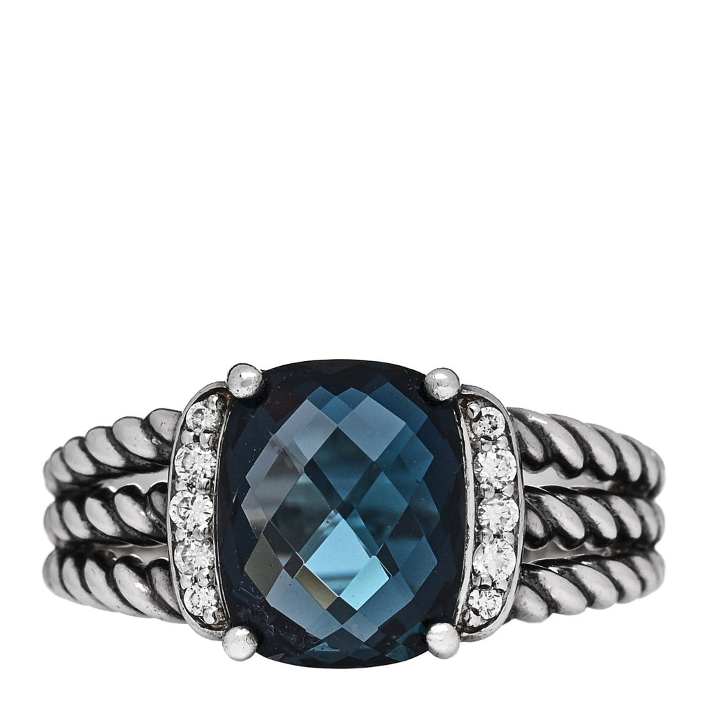 Sterling Silver Diamond Hampton Blue Topaz 10mm Petite Wheaton Ring 54 7