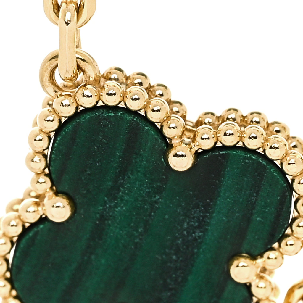 18K Yellow Gold Malachite 5 Motifs Vintage Alhambra Bracelet