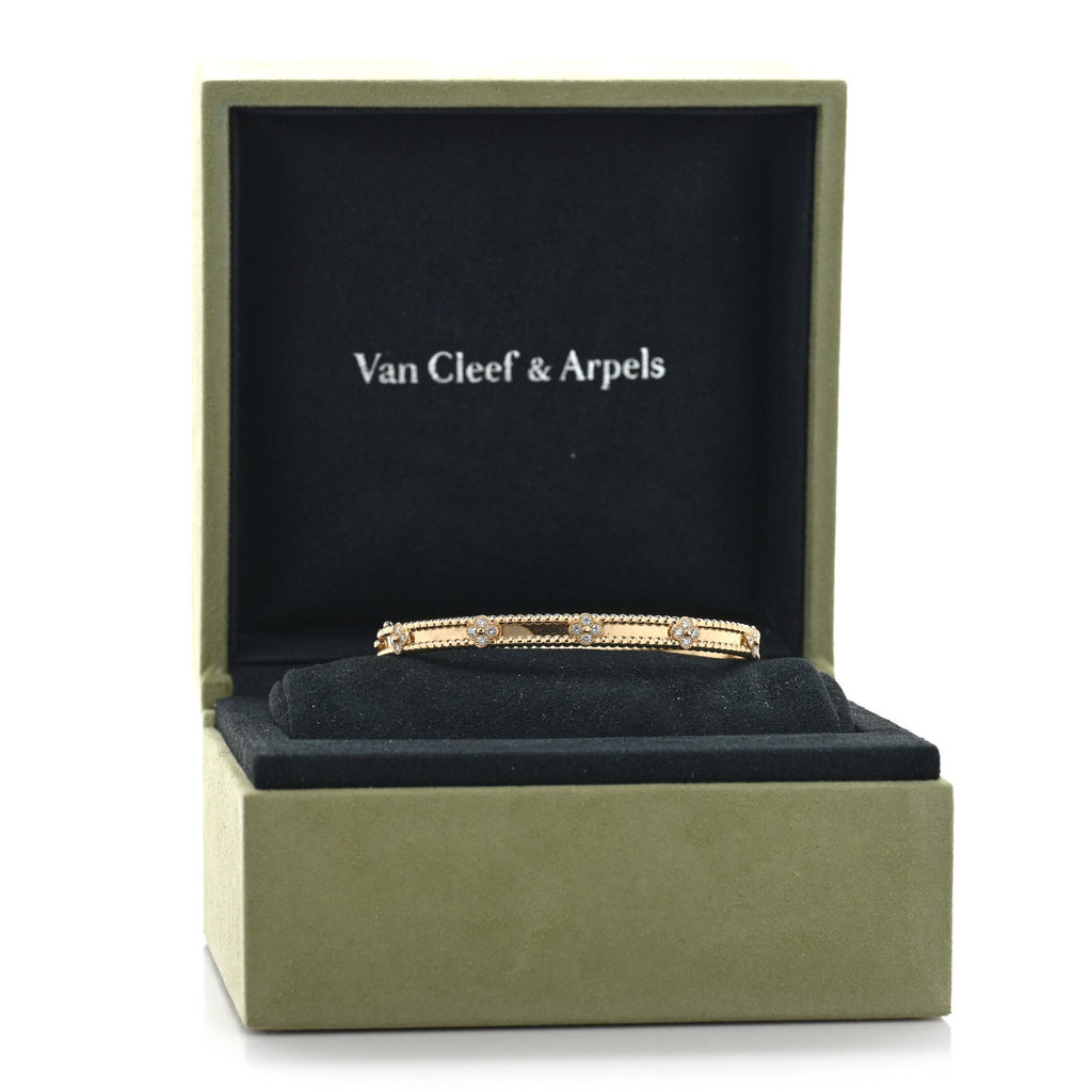 18K Yellow Gold Diamond Perlee Sweet Clovers Bracelet L