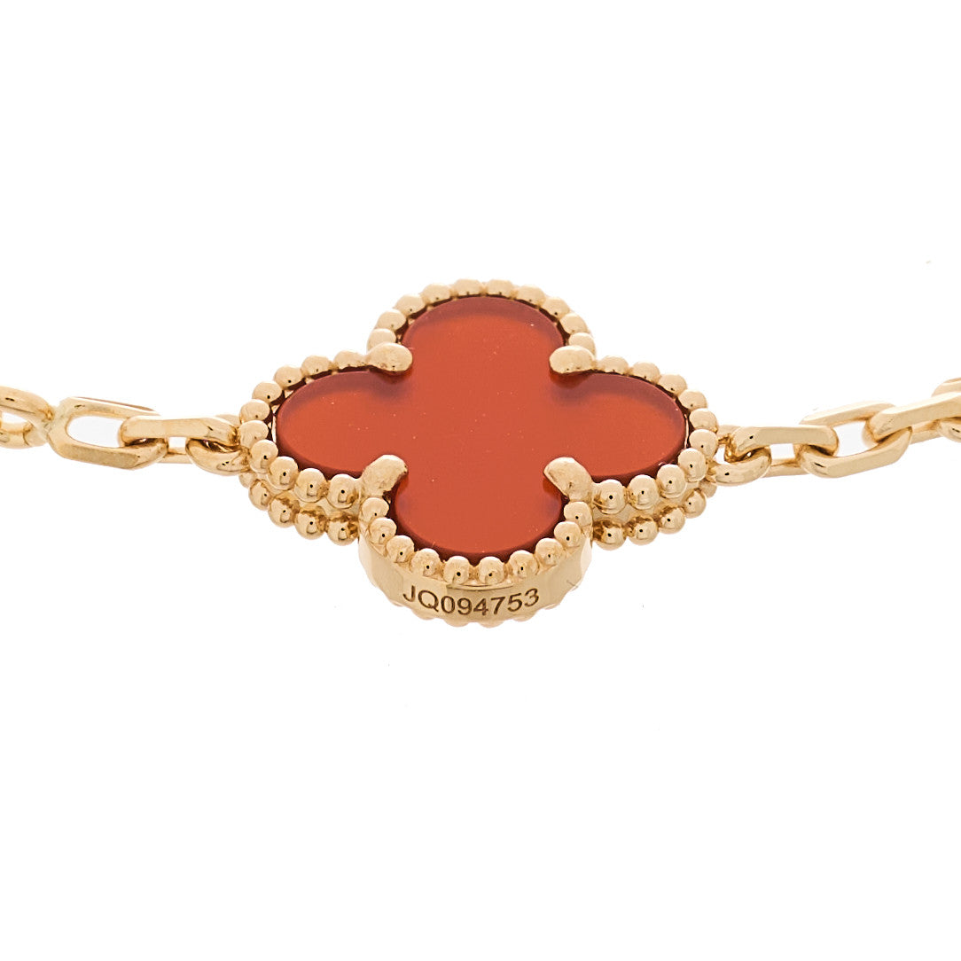 18K Yellow Gold Carnelian 5 Motifs Vintage Alhambra Bracelet