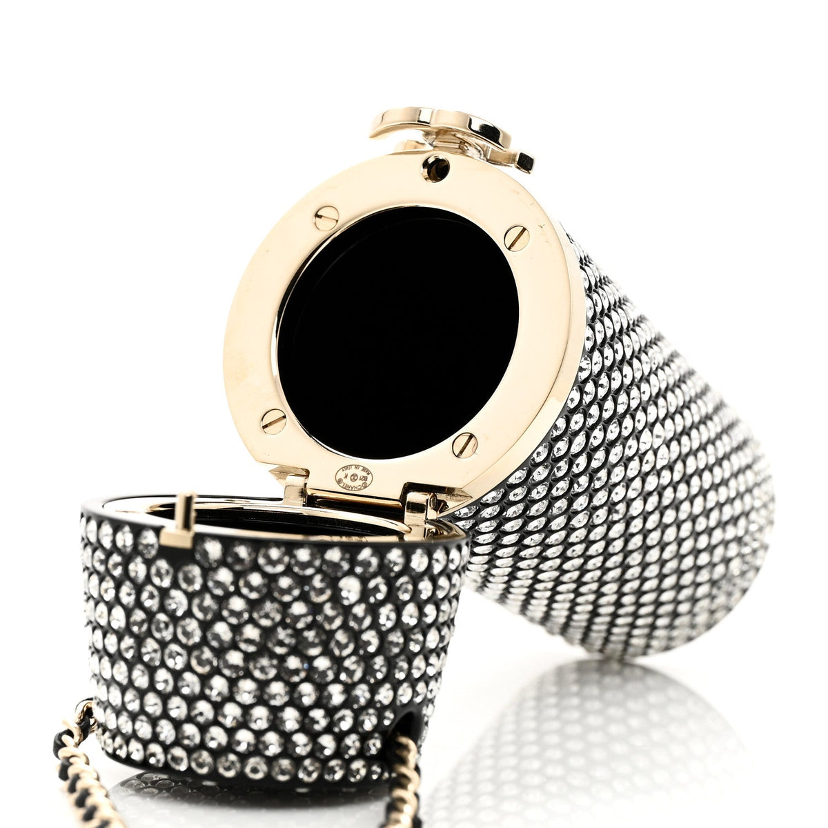 Metal Resin Lambskin Crystal Lipstick Case Long Necklace On Chain Silver Black Gold