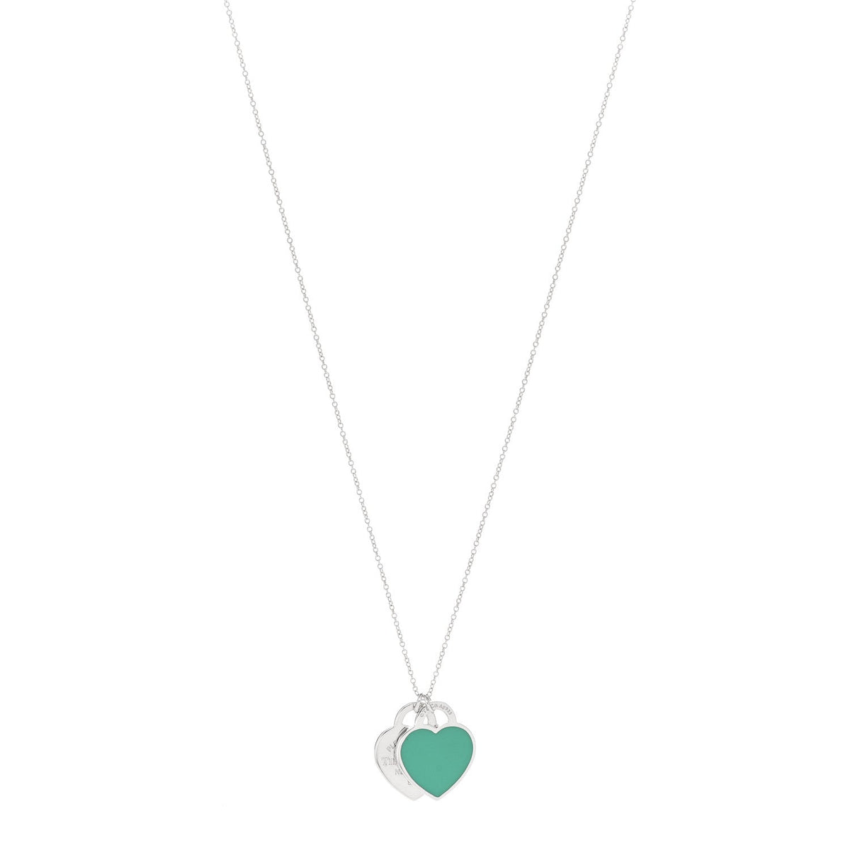 Sterling Silver Enamel Return to Tiffany Double Heart Tag Pendant Necklace Blue