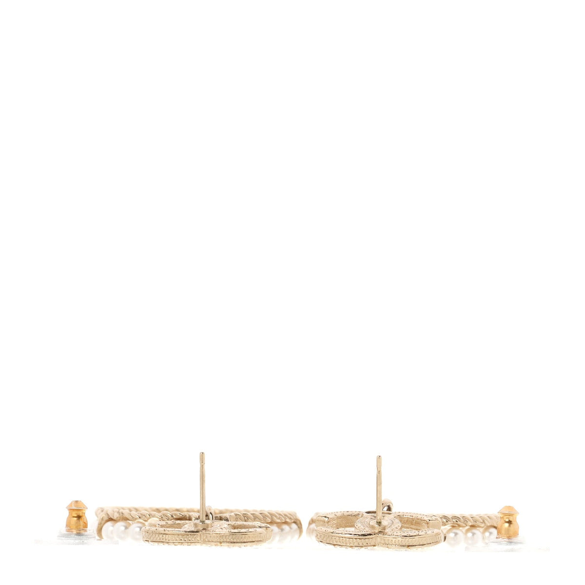 Crystal Pearl Chanel Charms CC Drop Earrings Gold