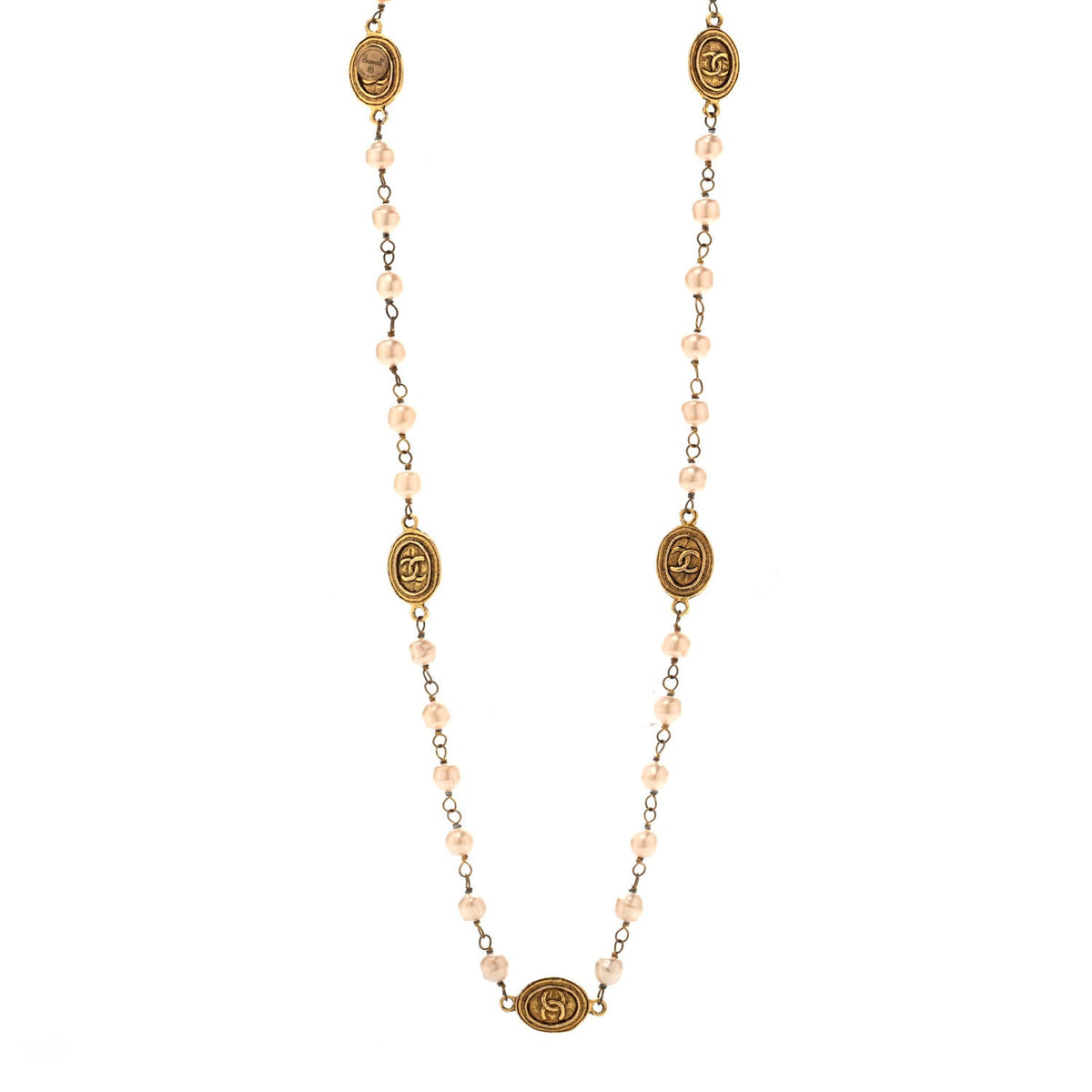 Pearl Medallion Long Necklace Gold