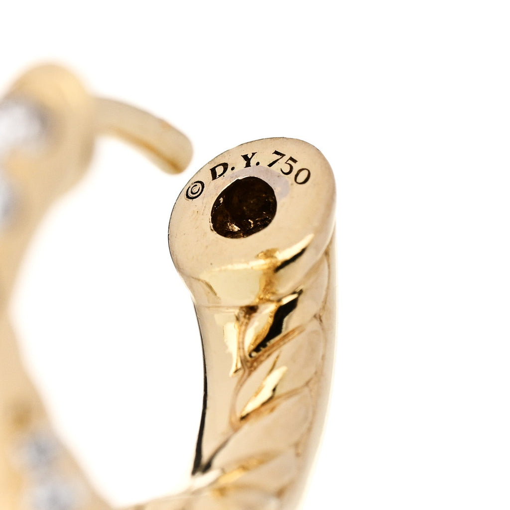 18K Yellow Gold Diamond Crossover Pave Hoop Earrings