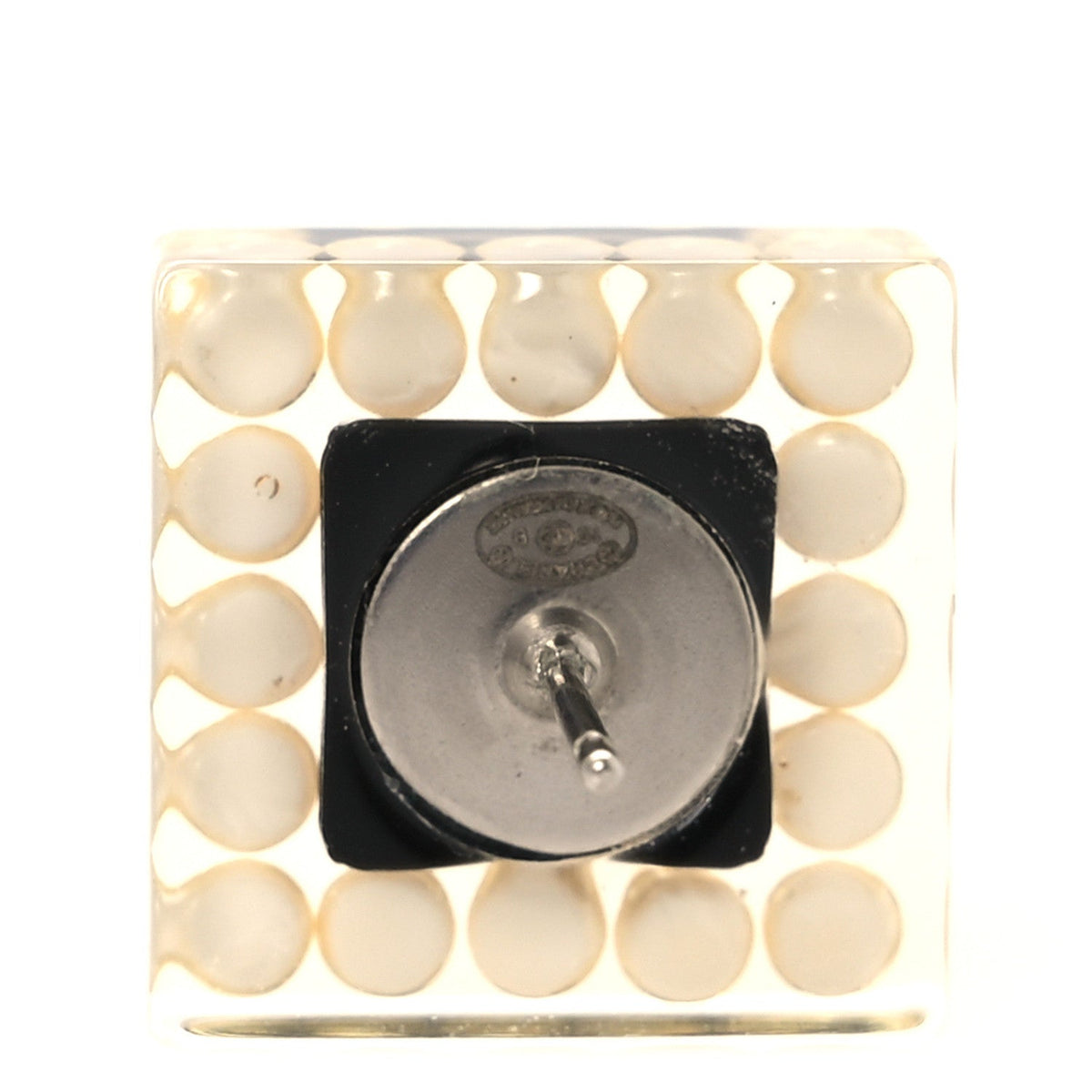 Pearl Resin Square CC Earrings Black Transparent