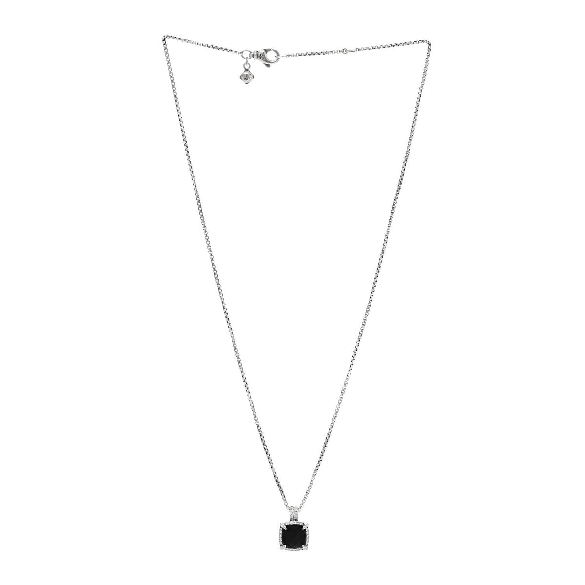Sterling Silver Diamond Black Onyx 9mm Chatelaine Pave Bezel Pendant Necklace