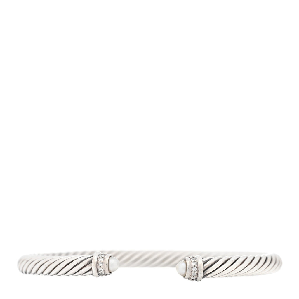 Sterling Silver Diamond Cultured Pearl 5mm Cable Classics Bracelet