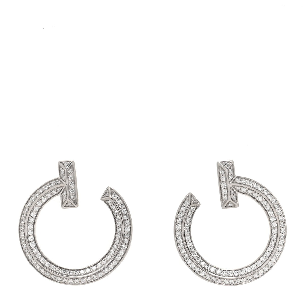 18K White Gold Diamond T1 Open Hoop Earrings
