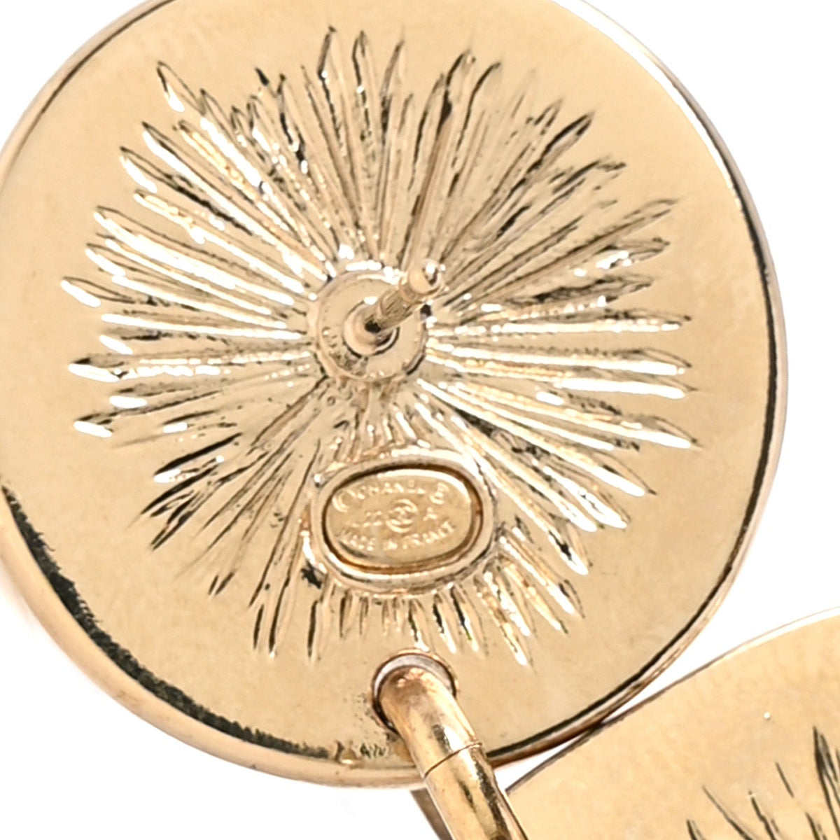 Enamel CC Disc Drop Earrings Gold Black