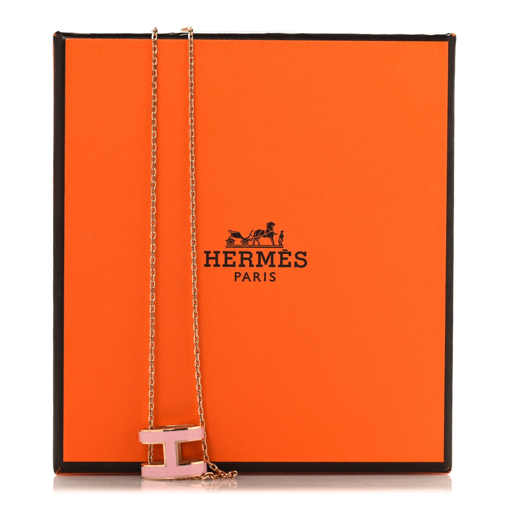 Lacquered Gold Pop H Pendant Necklace Rose Dragee