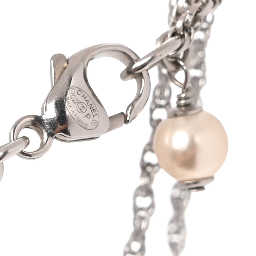 Crystal Pearl CC Necklace Silver