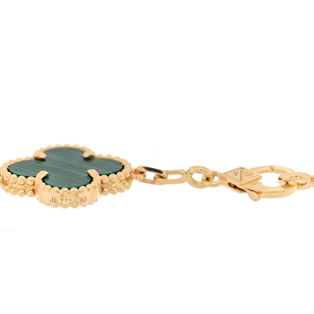 18K Yellow Gold Diamond Malachite 5 Motifs Vintage Alhambra Bracelet