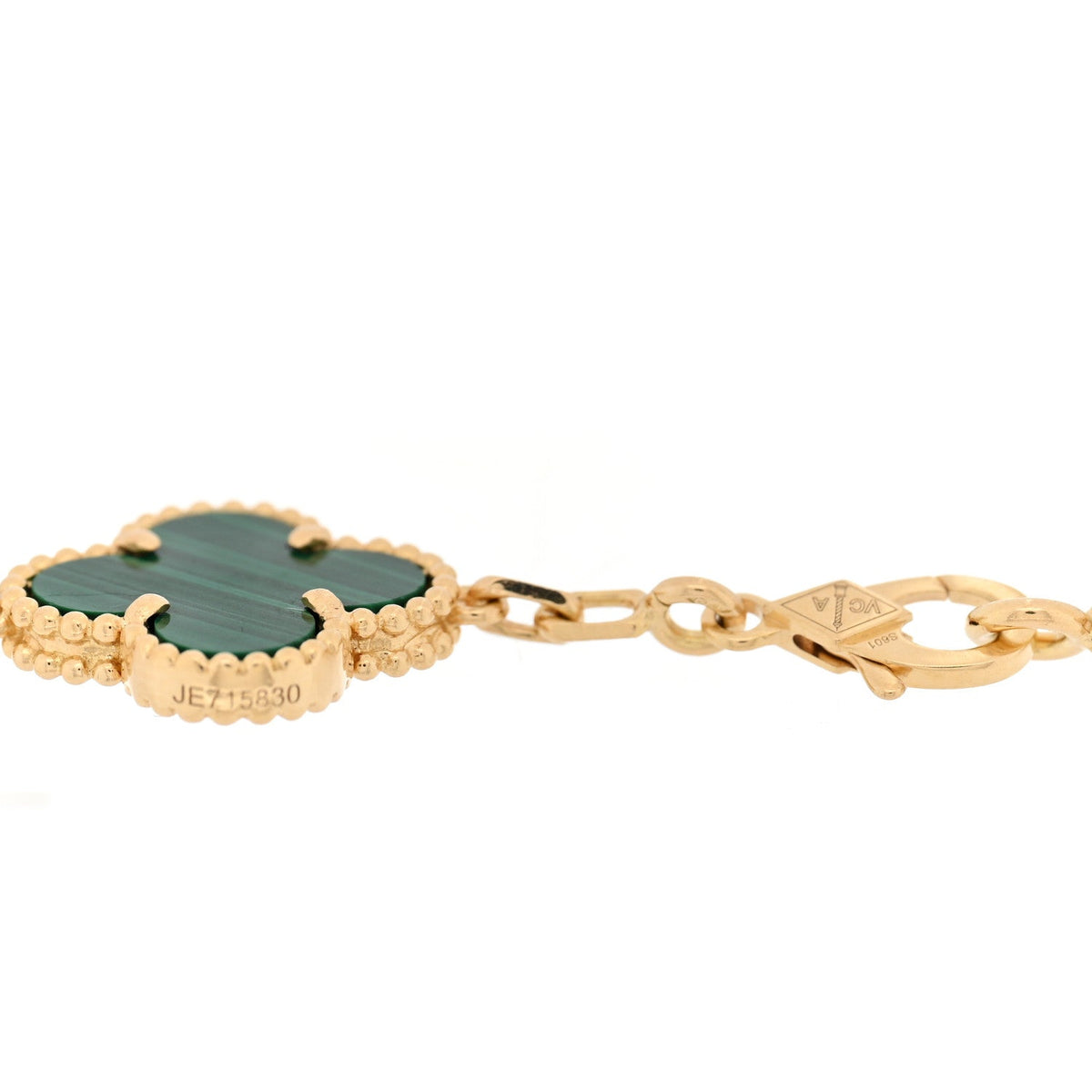 18K Yellow Gold Diamond Malachite 5 Motifs Vintage Alhambra Bracelet