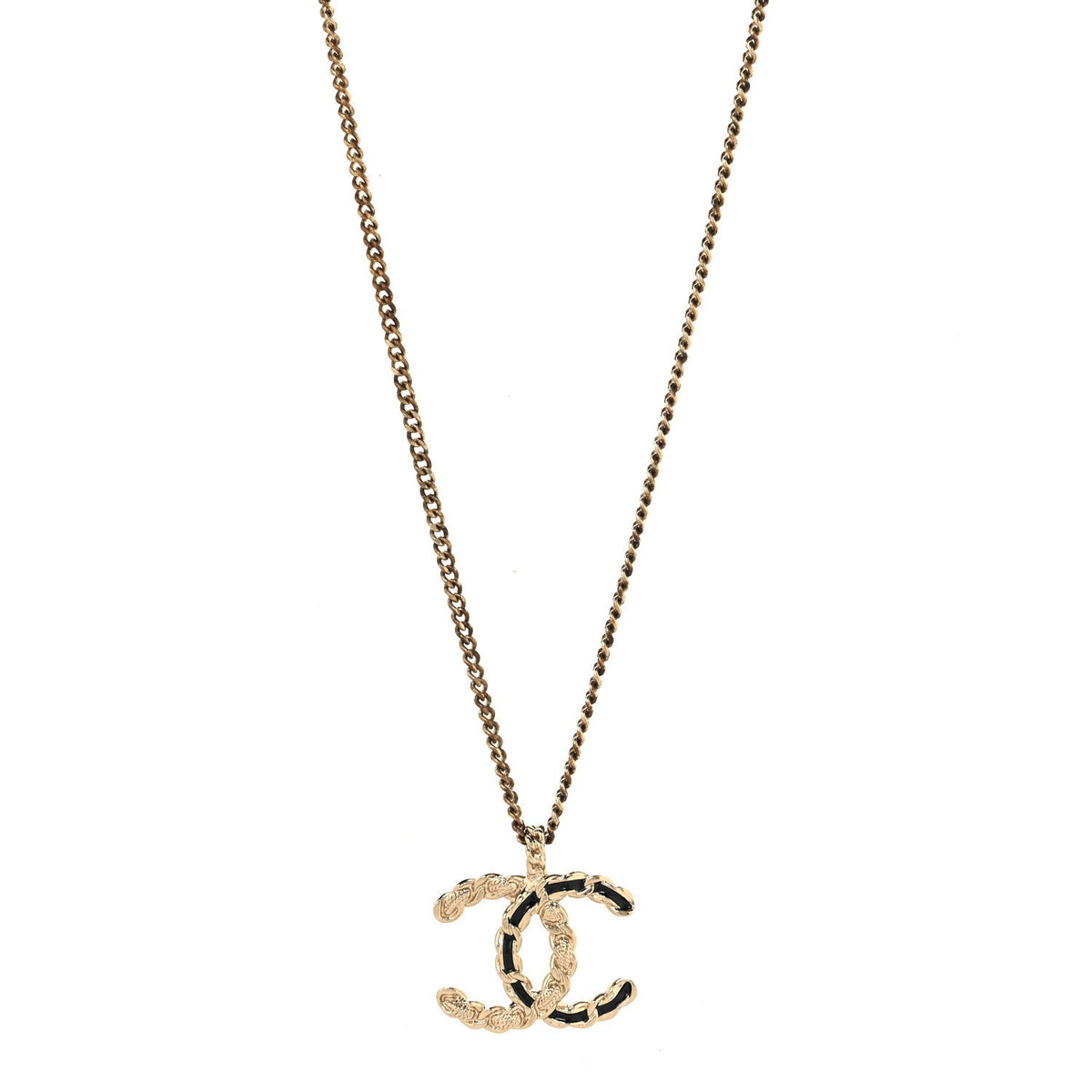 Enamel Metal Chain French New Wave CC Necklace Black Gold