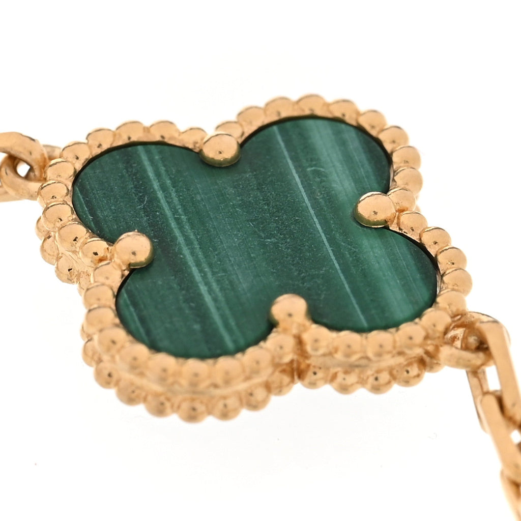 18K Yellow Gold Malachite 5 Motifs Vintage Alhambra Bracelet