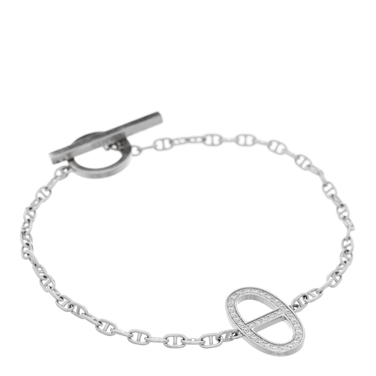 18K White Gold Diamond Chaine d'Ancre Contour Bracelet SH