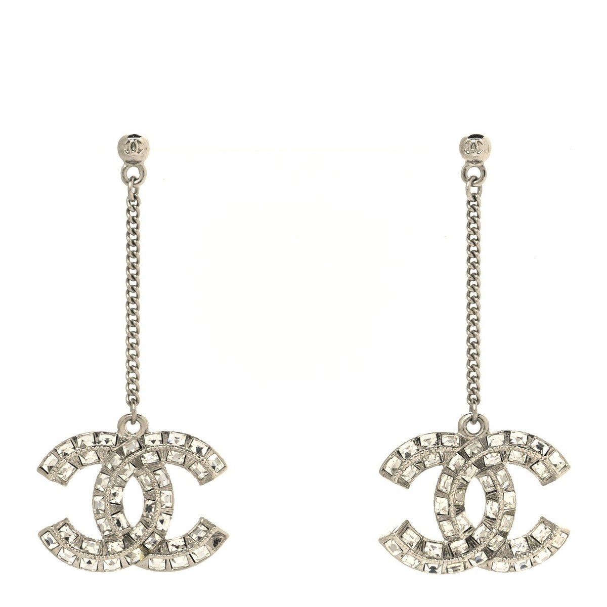 Baguette Crystal CC Drop Earrings Silver