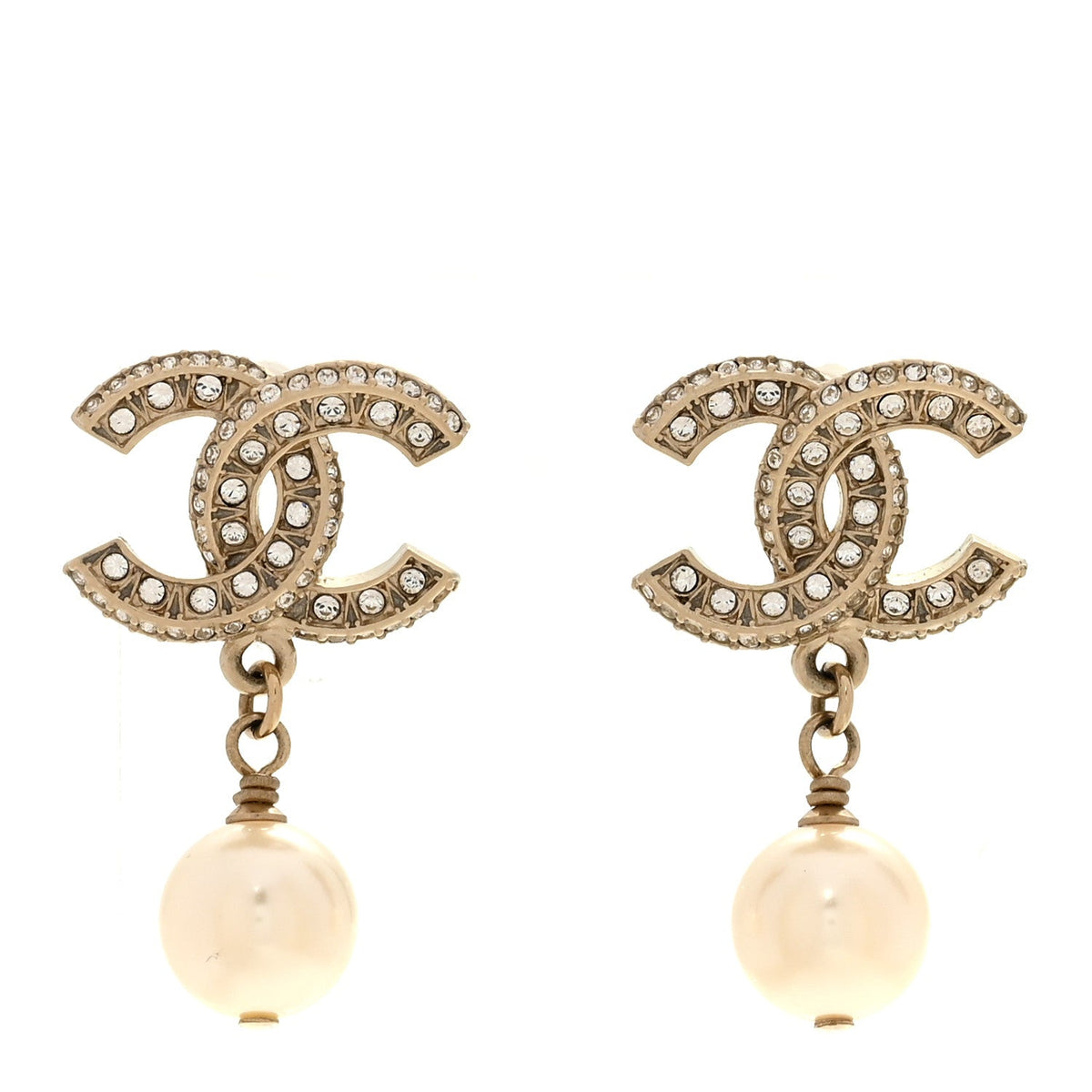 Crystal Pearl CC No 5 Hoop Drop Earring Gold