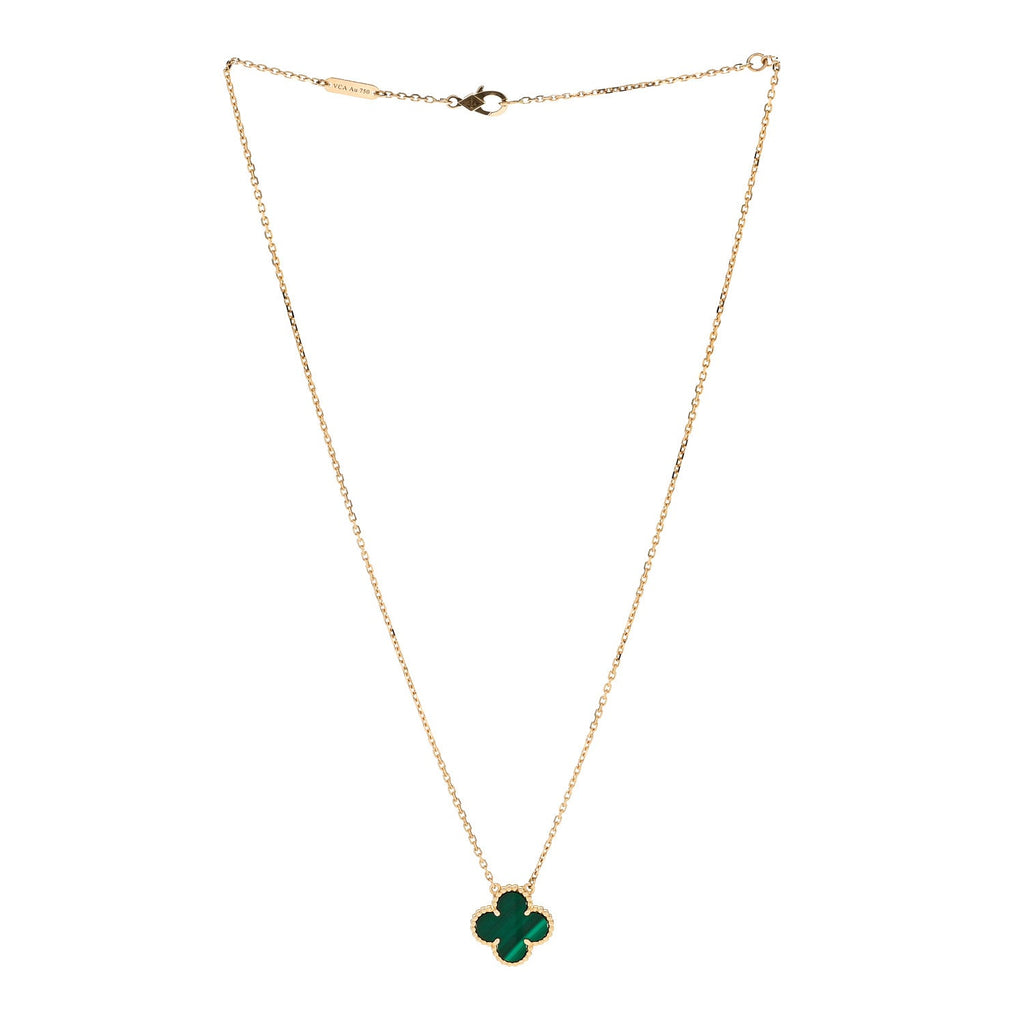 18K Yellow Gold Malachite Vintage Alhambra Pendant Necklace