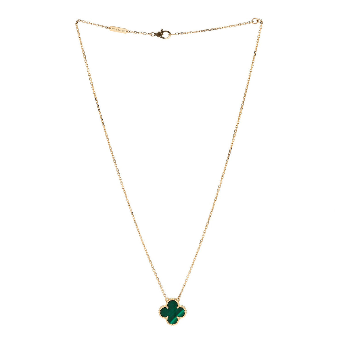 18K Yellow Gold Malachite Vintage Alhambra Pendant Necklace