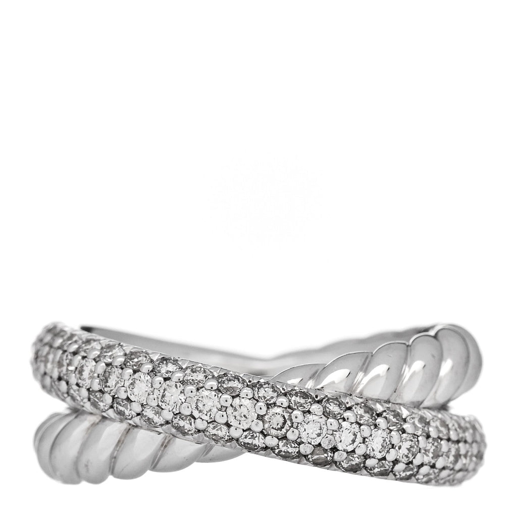 Sterling Silver Diamond 7.4mm Crossover Two Row Ring 50 5.25