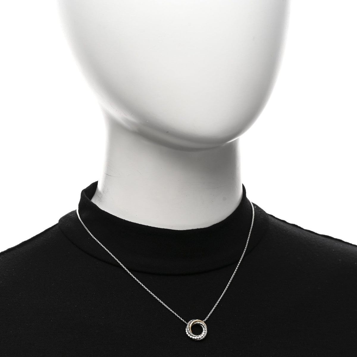 Sterling Silver 18K Yellow Gold Diamond 14.5mm Crossover Pendant Necklace